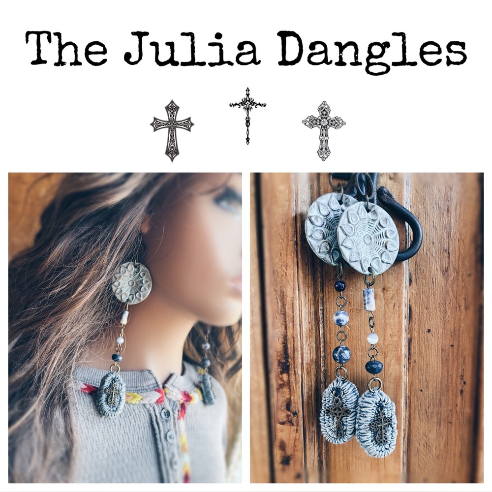 Earrings Vintage Dangles Buttons Beads